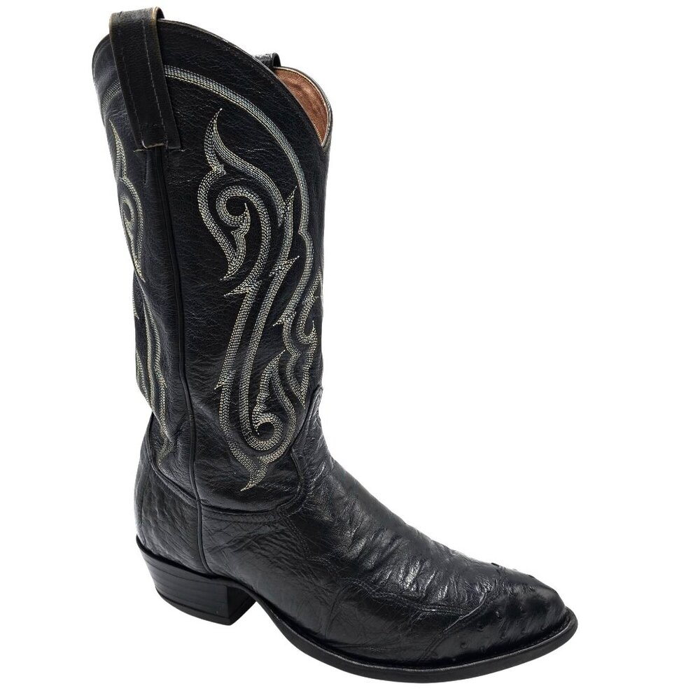 Vintage Tony Lama Mens 9D Black Exotic Ostrich Wingtip Cowboy Western Boots CBC - Picture 1 of 14